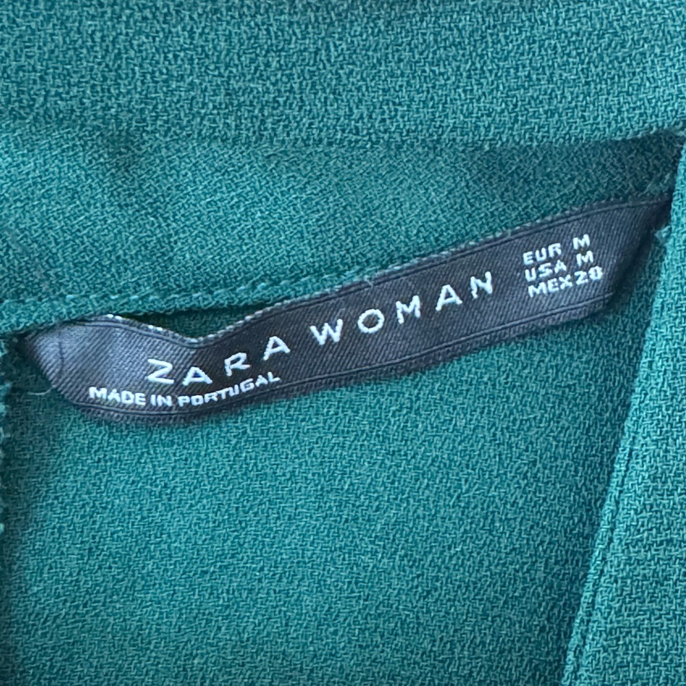 Zara Womens M Choker V Neck Plunge Shift Mini Dress Forest Green Boho Short Fun - Picture 6 of 14